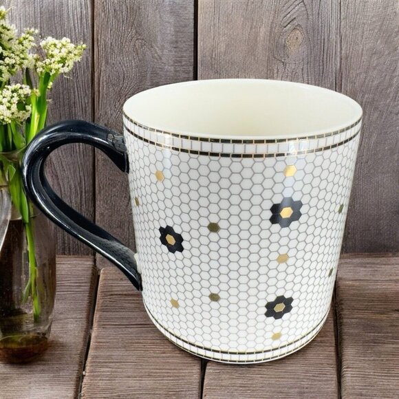 Anthropologie Bistro Tile Monogram Mosaic Letter C Porcelain Coffee Mug Cup - Picture 1 of 10
